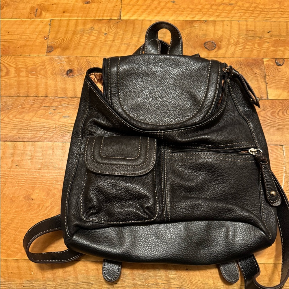 Tignanello Black Leather Backpack
